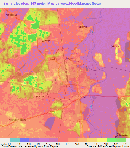 Sarny,Ukraine Elevation Map
