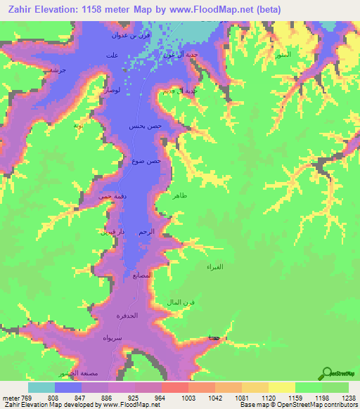 Zahir,Yemen Elevation Map