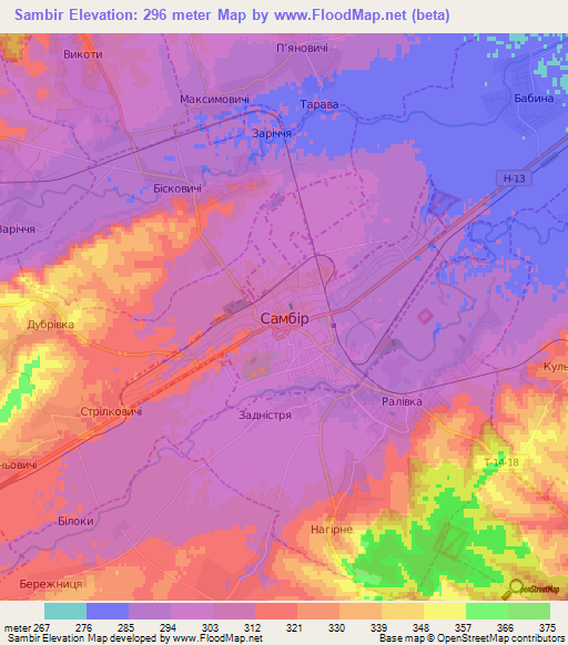 Sambir,Ukraine Elevation Map
