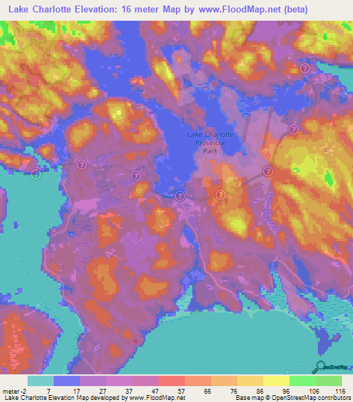 Lake Charlotte,Canada Elevation Map