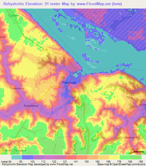 Rzhyshchiv,Ukraine Elevation Map