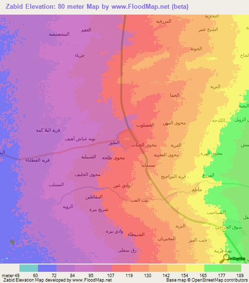 Zabid,Yemen Elevation Map