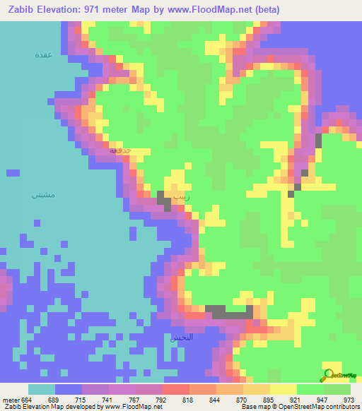 Zabib,Yemen Elevation Map