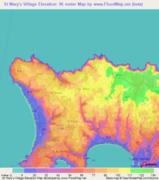 St Mary's Village,Jersey Elevation Map