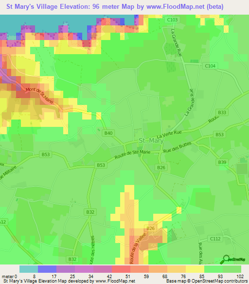 St Mary's Village,Jersey Elevation Map