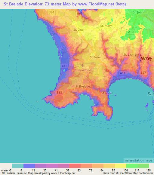 St Brelade,Jersey Elevation Map