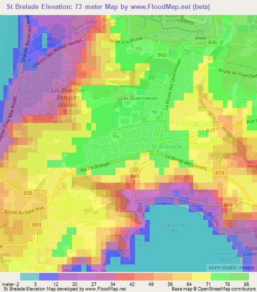 St Brelade,Jersey Elevation Map