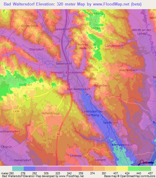 Bad Waltersdorf,Austria Elevation Map