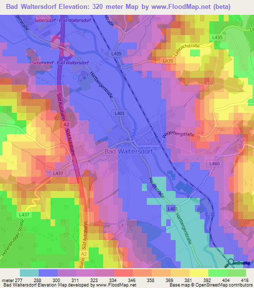 Bad Waltersdorf,Austria Elevation Map