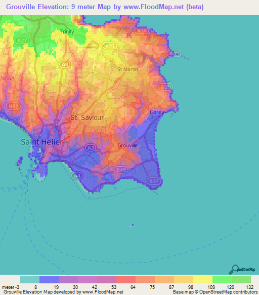 Grouville,Jersey Elevation Map