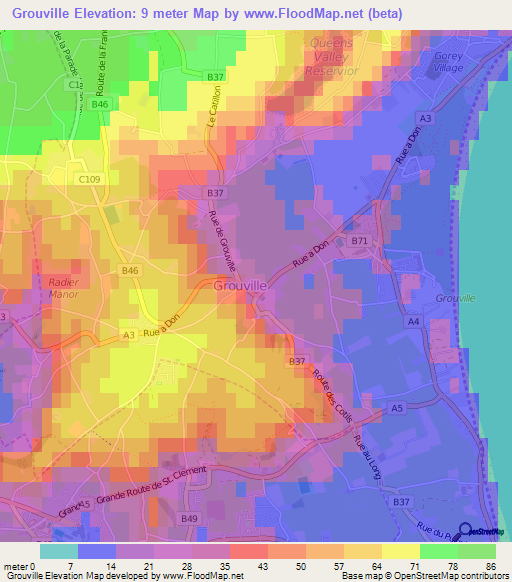 Grouville,Jersey Elevation Map