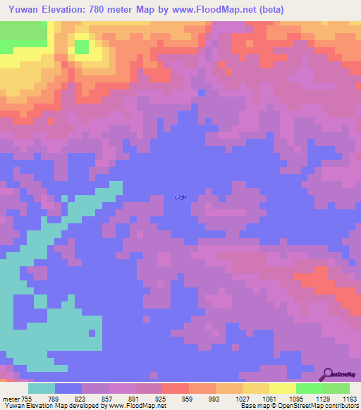 Yuwan,Yemen Elevation Map