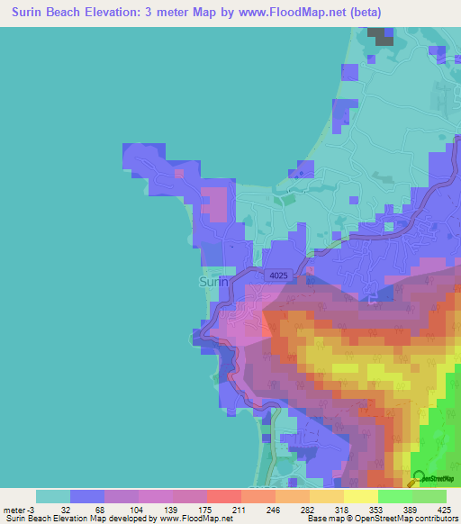 Surin Beach,Thailand Elevation Map