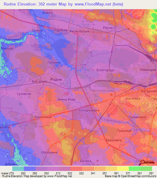 Rudne,Ukraine Elevation Map