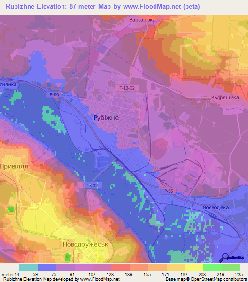 Rubizhne,Ukraine Elevation Map