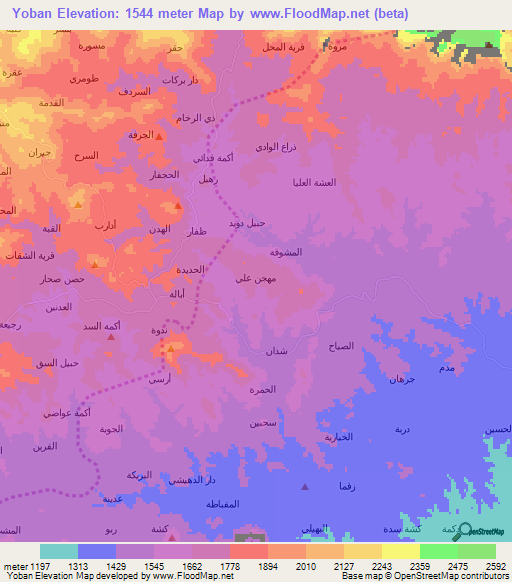 Yoban,Yemen Elevation Map