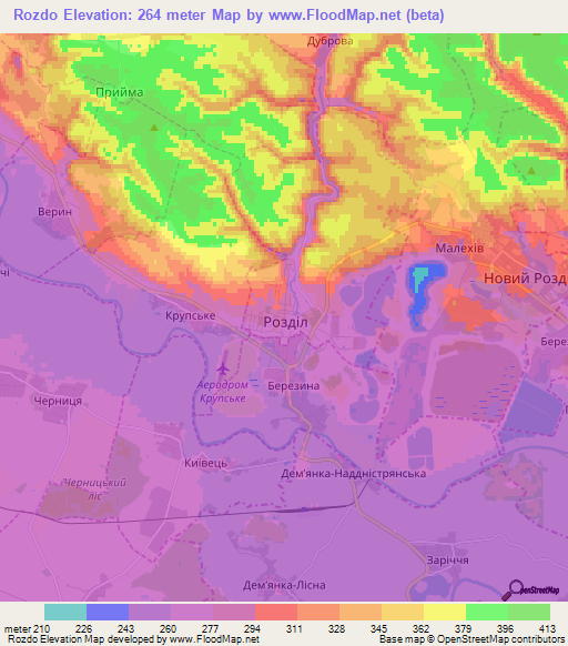 Rozdo,Ukraine Elevation Map
