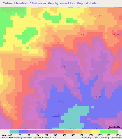 Yufrus,Yemen Elevation Map