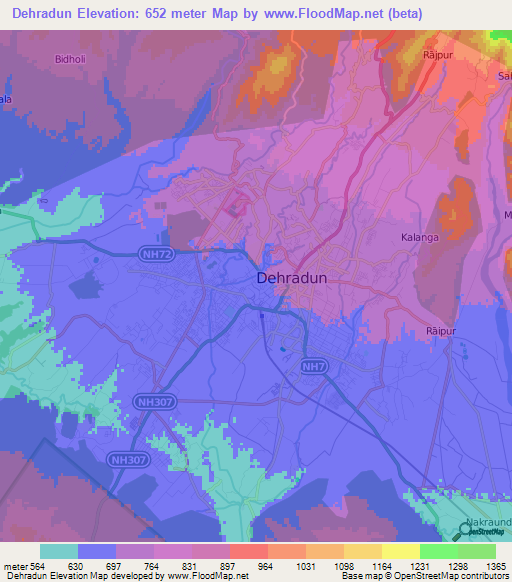 Dehradun,India Elevation Map