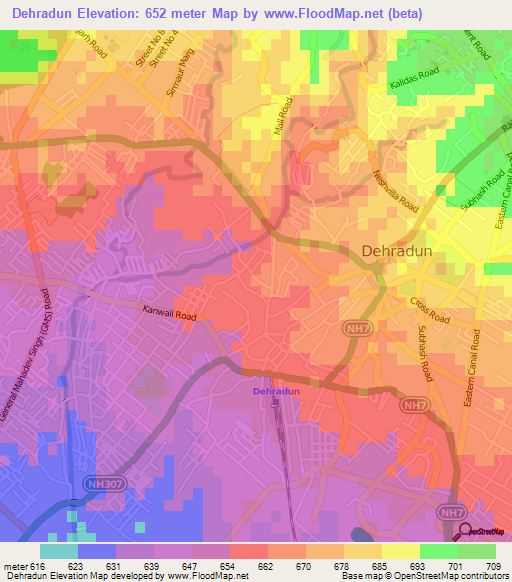 Dehradun,India Elevation Map