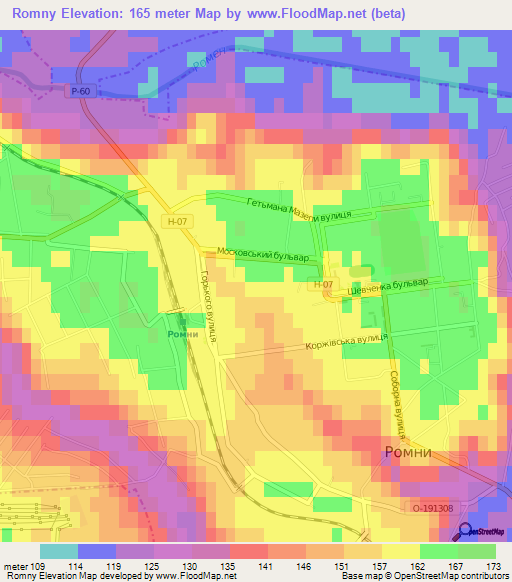 Romny,Ukraine Elevation Map
