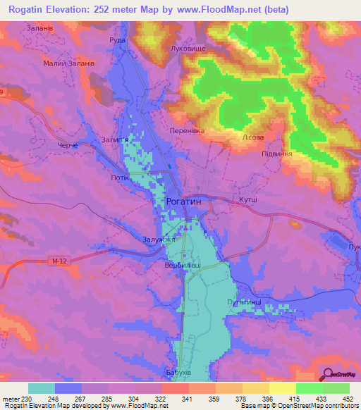 Rogatin,Ukraine Elevation Map