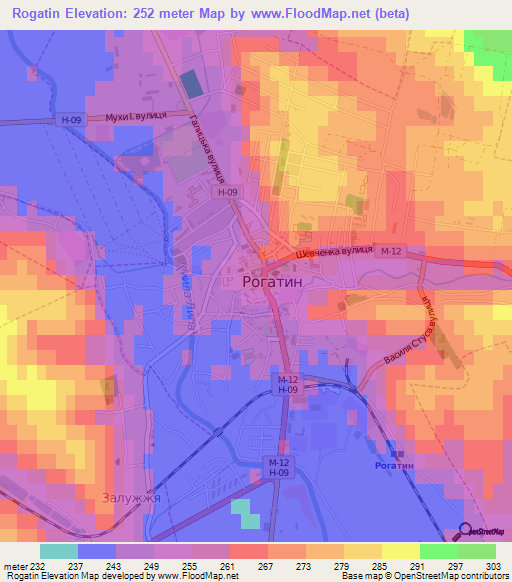 Rogatin,Ukraine Elevation Map