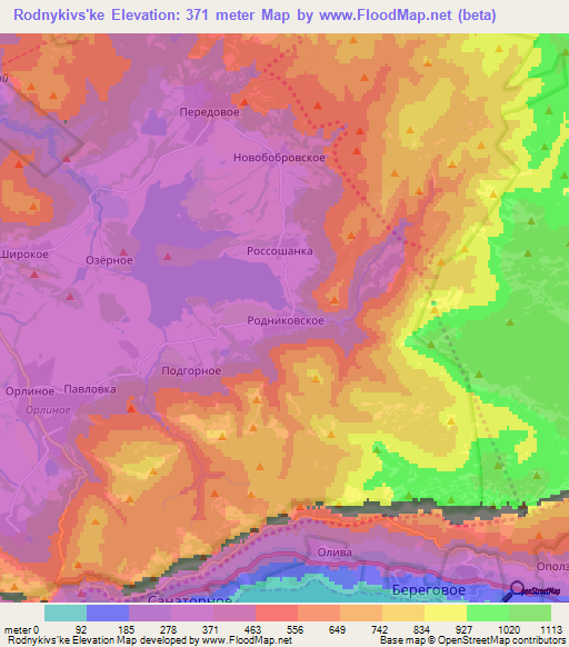 Rodnykivs'ke,Ukraine Elevation Map