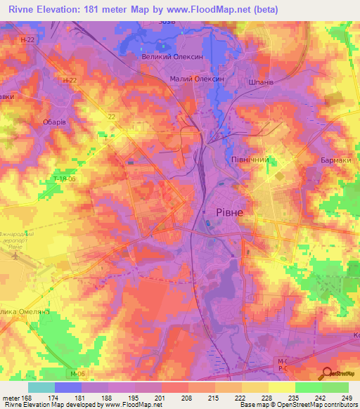 Rivne,Ukraine Elevation Map