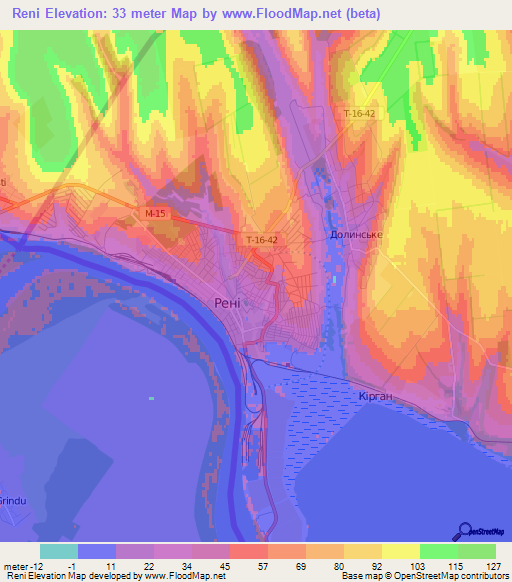 Reni,Ukraine Elevation Map
