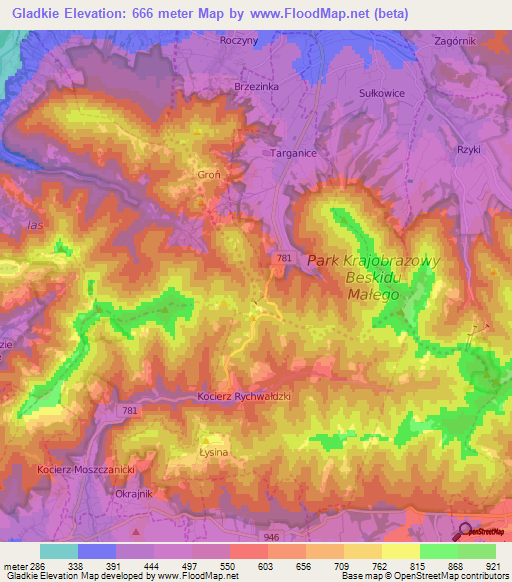 Gladkie,Poland Elevation Map