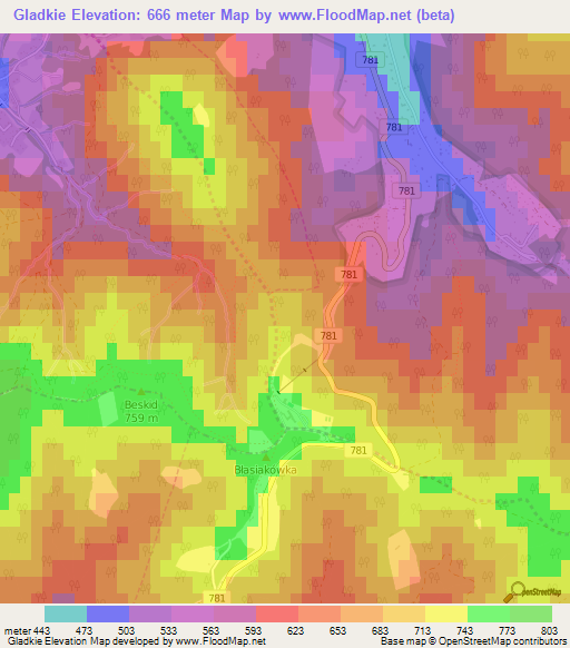 Gladkie,Poland Elevation Map