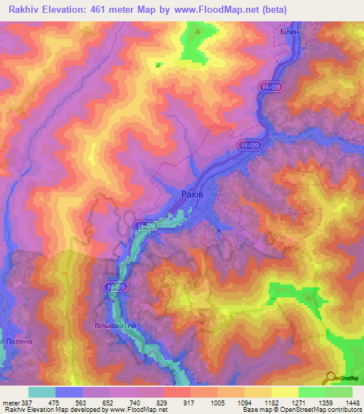 Rakhiv,Ukraine Elevation Map