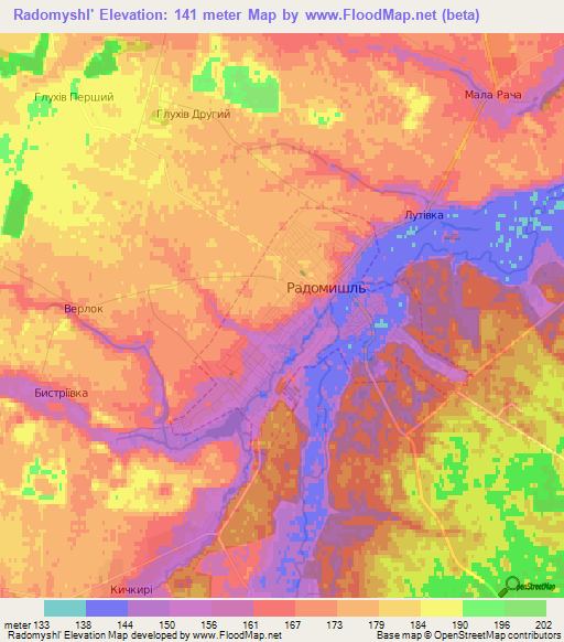 Radomyshl',Ukraine Elevation Map