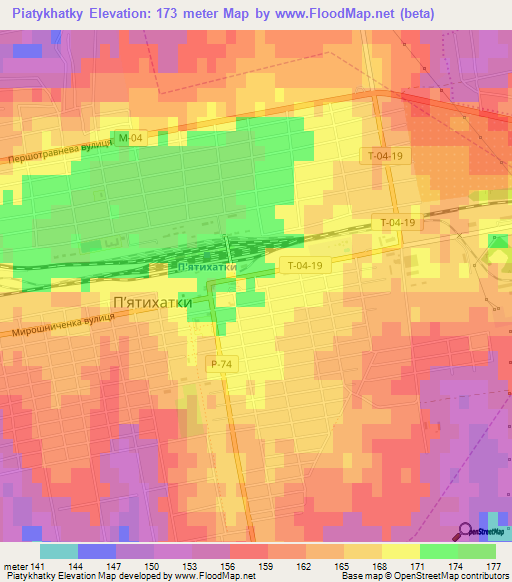 Piatykhatky,Ukraine Elevation Map