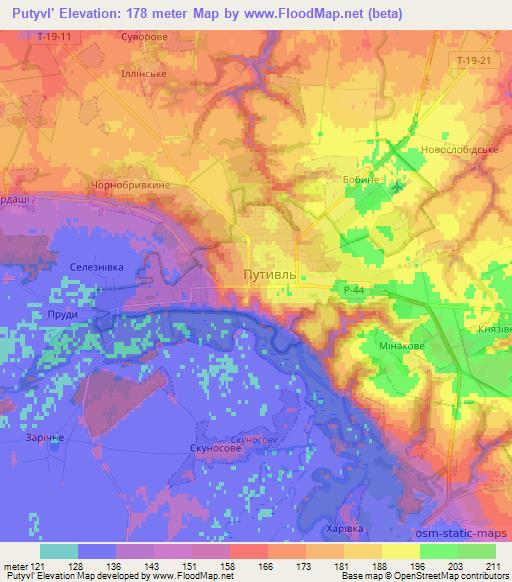 Putyvl',Ukraine Elevation Map
