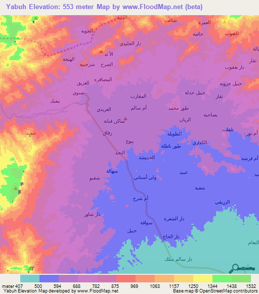 Yabuh,Yemen Elevation Map