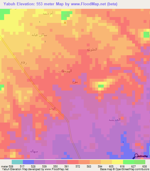 Yabuh,Yemen Elevation Map