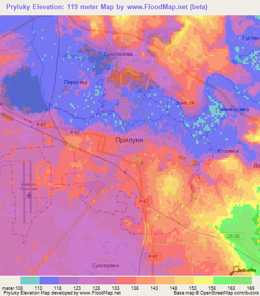 Pryluky,Ukraine Elevation Map