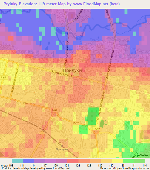 Pryluky,Ukraine Elevation Map
