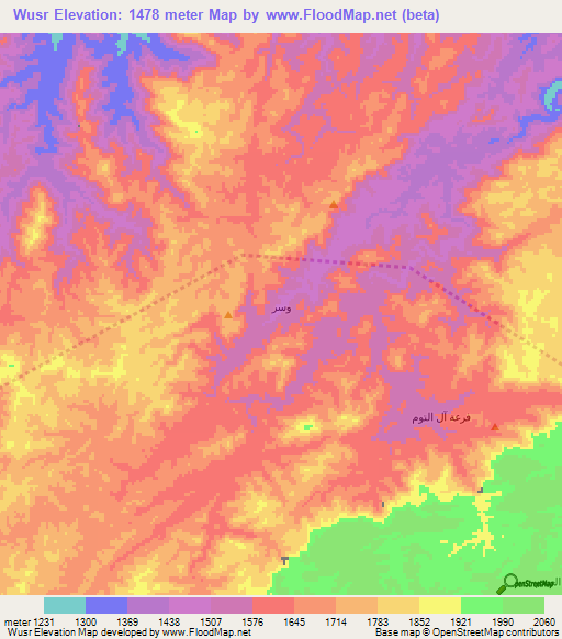 Wusr,Yemen Elevation Map