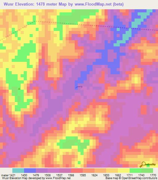 Wusr,Yemen Elevation Map