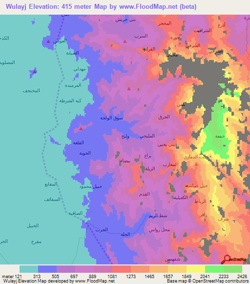 Wulayj,Yemen Elevation Map