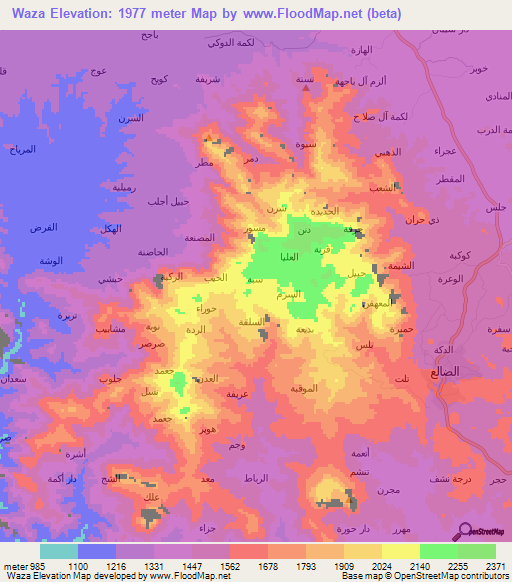 Waza,Yemen Elevation Map