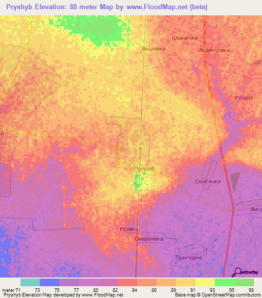 Pryshyb,Ukraine Elevation Map