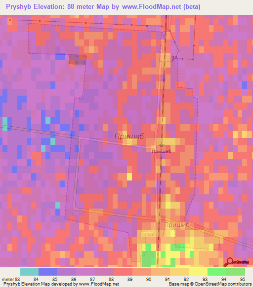 Pryshyb,Ukraine Elevation Map