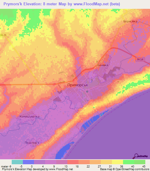 Prymors'k,Ukraine Elevation Map