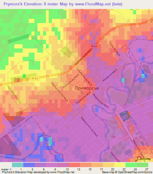 Prymors'k,Ukraine Elevation Map