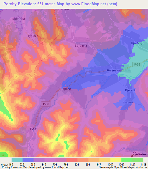 Porohy,Ukraine Elevation Map