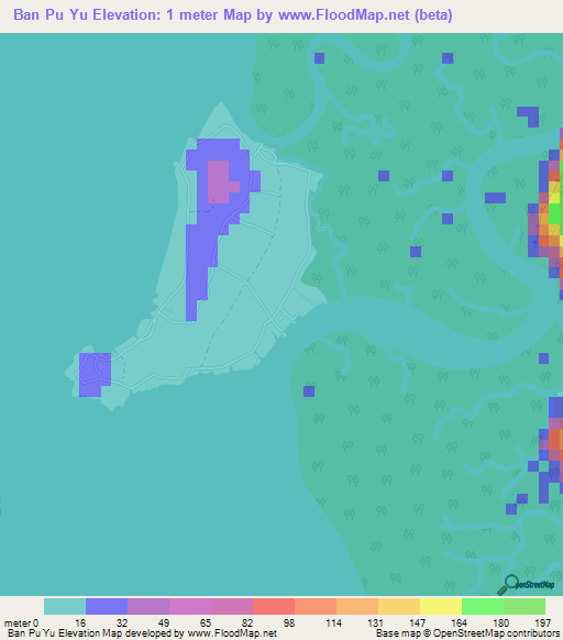 Ban Pu Yu,Thailand Elevation Map
